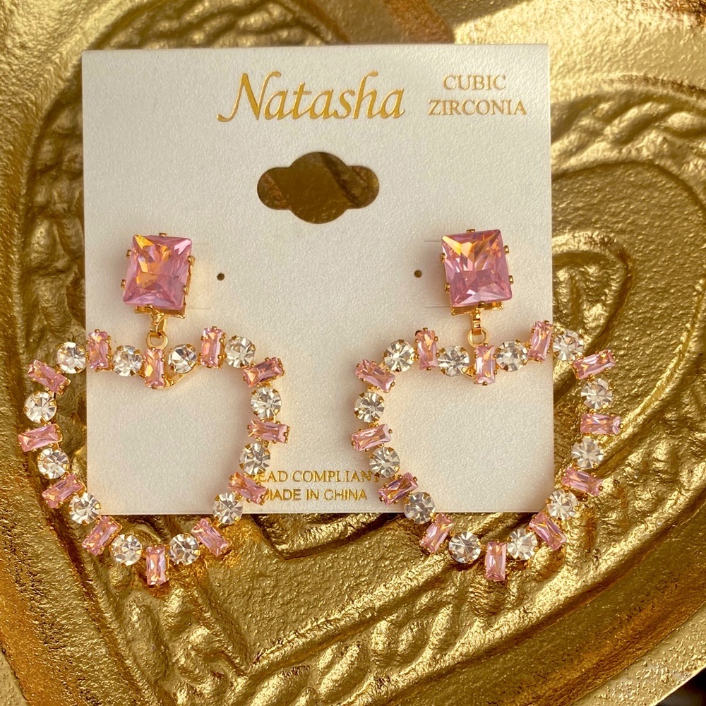 Natasha Couture Pink And Gold Cubic Zirconia Earrings 35$